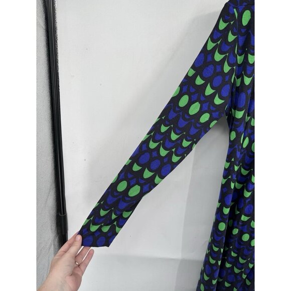 Boden Wrap Midi Dress Women 10 Blue Green Retro Geometric Y2K Mature Preppy - Picture 4 of 7